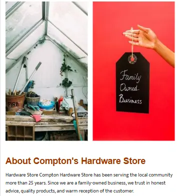 smallbusiness website product section